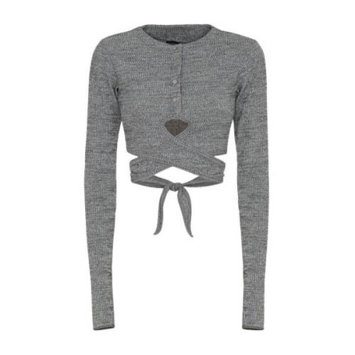 Crop TOP Lange Mouw F**k , Gray , Dames