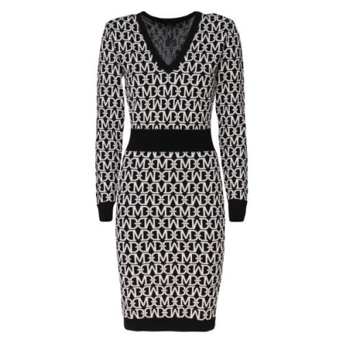 Logo Print Strakke V-Hals Jurk Guess , Black , Dames