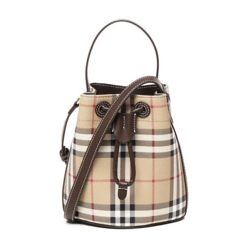 Beige Leren Crossbody Tas Koordsluiting Burberry , Beige , Dames