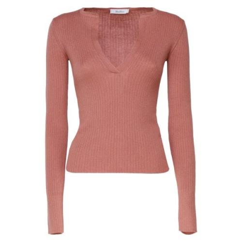 Zijde Kasjmier Trui Donkerroze Geribbeld Max Mara , Pink , Dames