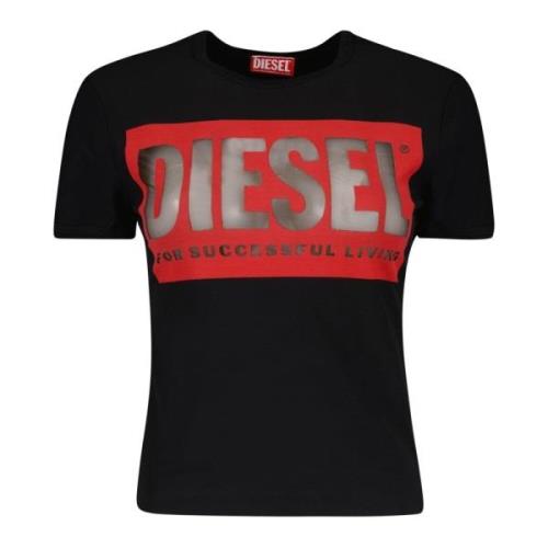 Zwarte Katoenen T-Malun T-shirt Diesel , Black , Dames