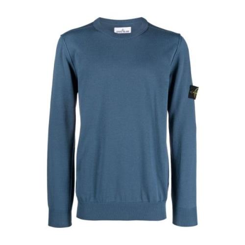 Blauwe Logo-Patch Crew Neck Jumper Stone Island , Blue , Heren