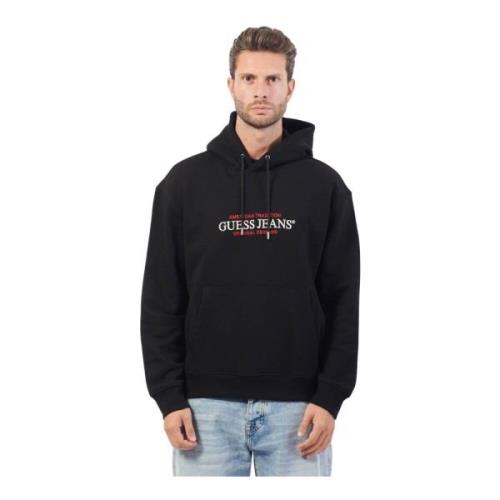 Zwarte Hoodie American Tradition stijl Guess , Black , Heren