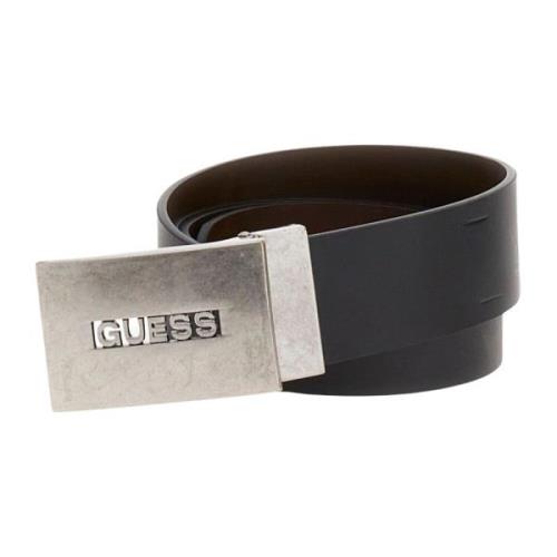 Zwart Leren Dubbele Gesp Riem Set Guess , Black , Heren