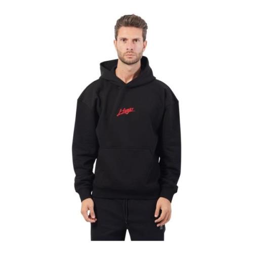 Zwarte hoodie trui met bedrukte logo's Hugo Boss , Black , Heren