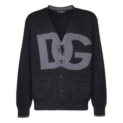 Donkergrijze Logo Cardigan Sweaters Dolce & Gabbana , Gray , Heren