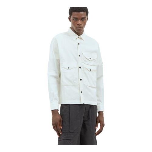 Katoenen Gabardine Overshirt met Logo Plaque C.p. Company , White , He...