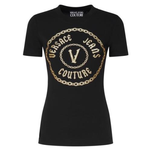 Zwarte Katoenen T-shirt met Frontprint Versace Jeans Couture , Black ,...