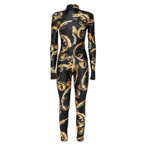 Barok Print Jumpsuit Zwart Goud Jurk Versace Jeans Couture , Multicolo...