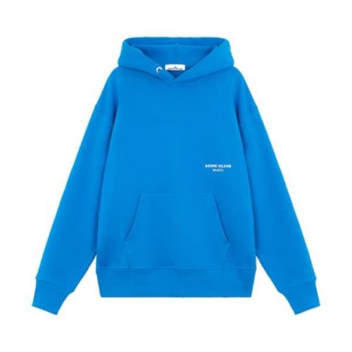 Oversized Cotton Fleece Hoodie - Marina Stone Island , Blue , Heren