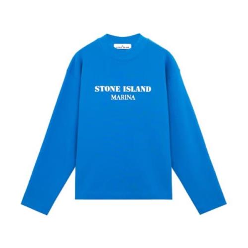 Oversized Katoen Fleece Coltrui Sweater Stone Island , Blue , Heren