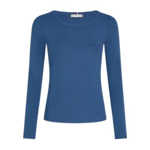 Dames Slim Ribgebreide Longsleeve T-shirt Tommy Hilfiger , Blue , Dame...