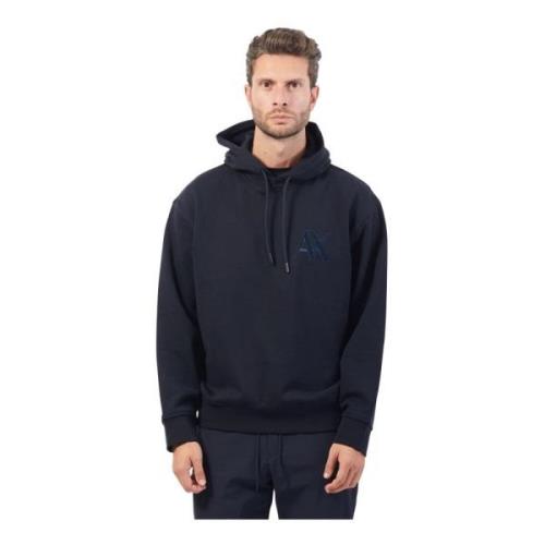 Blauwe Katoenen Hoodie met Geborduurd Logo Armani Exchange , Blue , He...