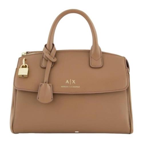 Beige Tote Tas met Metalen Details Armani Exchange , Beige , Dames