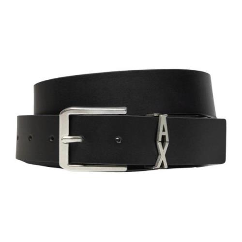 Zwart Leren Logo Gesp Riem Armani Exchange , Black , Heren