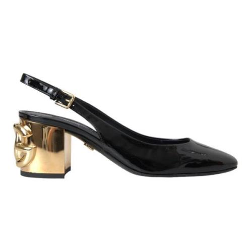 Zwart Goud Leren Verfraaide Slingback Schoenen Dolce & Gabbana , Black...