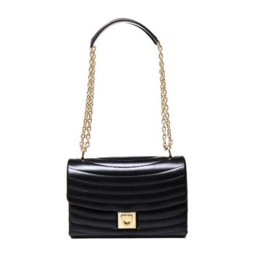 Zwarte leren flap-tas met Gancini-gesp Salvatore Ferragamo , Black , D...