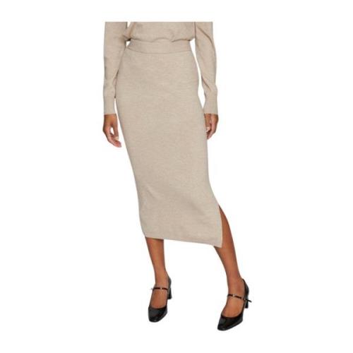 Lange Gebreide Rok voor Vrouwen Vila , Beige , Dames