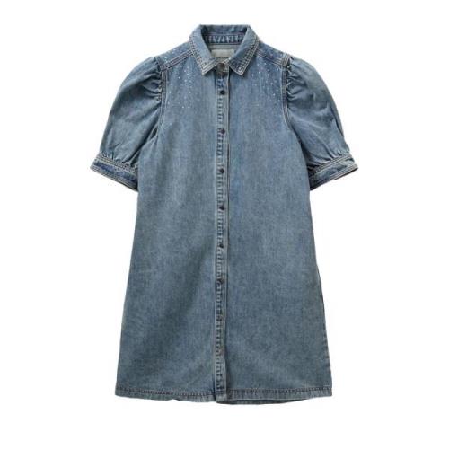 Denim Blauwe Jurk met Pofmouwen Sofie Schnoor , Blue , Dames