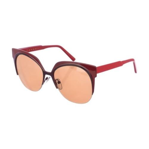 Metalen Frame Ovale Zonnebril Blauwe Lens Marni , Red , Dames