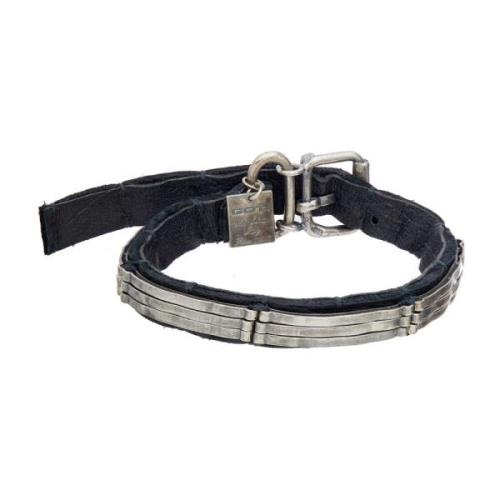 Leren en Zilveren Armband Goti , Black , Unisex