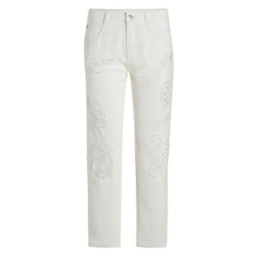 Versleten Boyfriend Jeans met Mesh en Kant Ermanno Scervino , White , ...