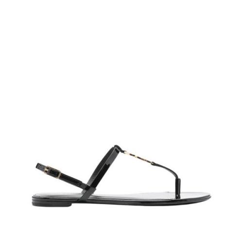 Zwarte Leren Sandalen Saint Laurent , Black , Dames