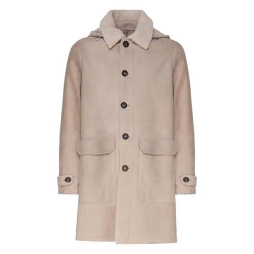 Shearling Jas met Grote Zakken Eleventy , Beige , Heren