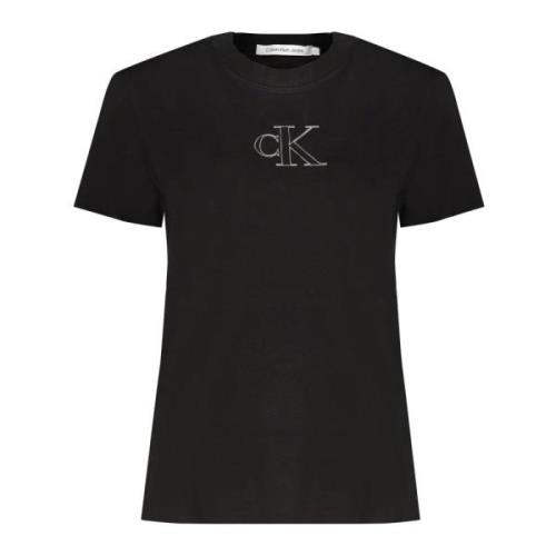 Korte Mouw Logo Print Katoenen T-Shirt Calvin Klein , Black , Dames