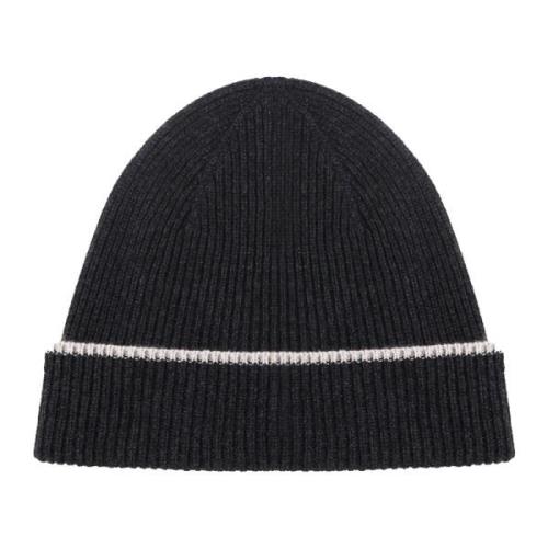 Kasjmier Beanie Hoed Zwart Zand Geribbeld Eleventy , Black , Heren