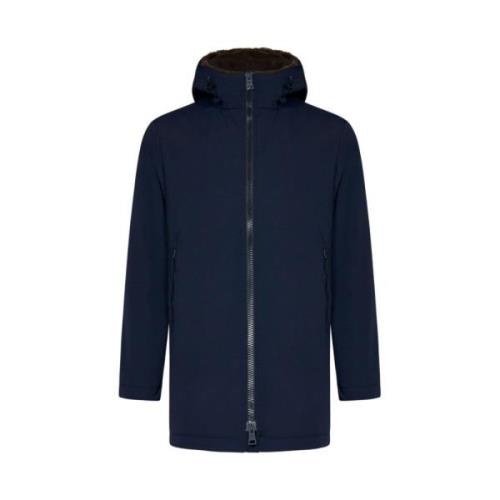 Blauwe Parka met Bontvoering Herno , Blue , Heren