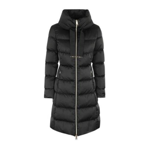 Lang Zwart Satijnen Pufferjas Herno , Black , Dames