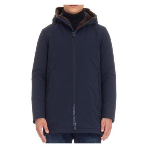 Blauwe Parka met Verstelbare Capuchon Herno , Blue , Heren