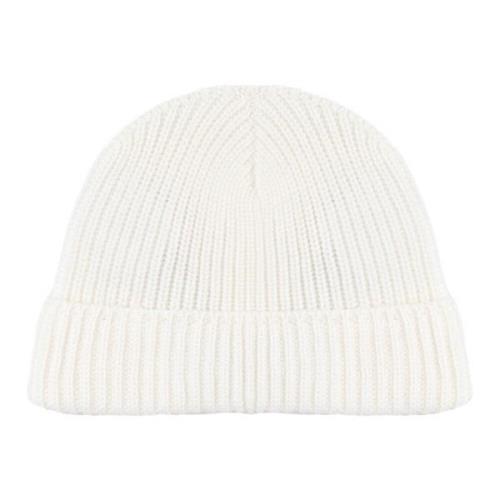 Geribbelde Beanie Hoed Grijs Zand Wol Eleventy , White , Heren