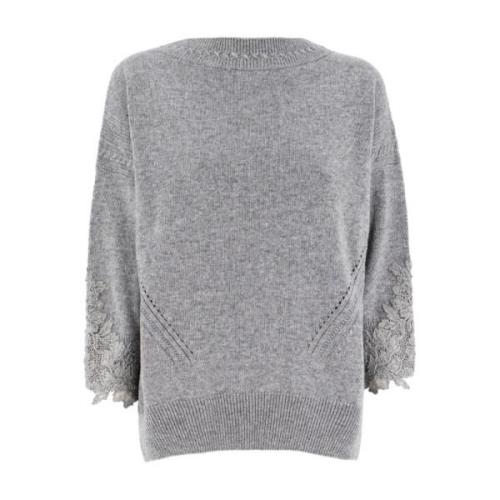 Elegant Floral Lace Sweater Ermanno Scervino , Gray , Dames