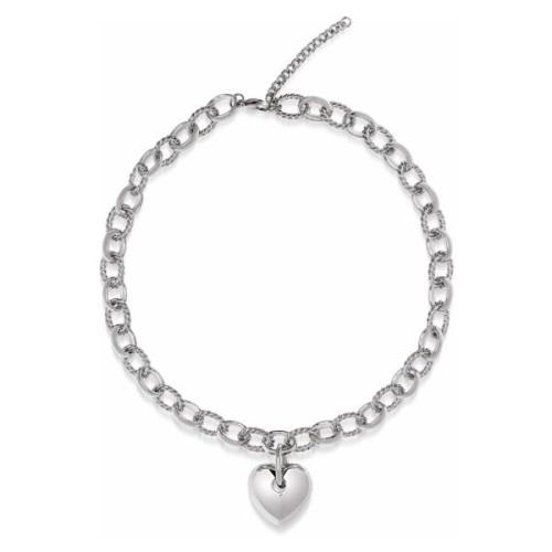 Womens Silver Cable Choker with Chunky Heart Pendant Nialaya , Gray , ...