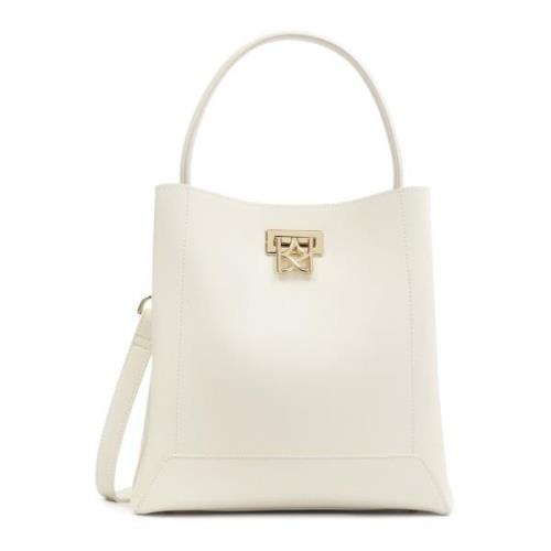 Witte leren tas met een handvat om in de hand te dragen Kazar , White ...