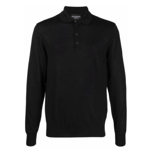 Wollen Polo Shirt Emporio Armani , Black , Heren