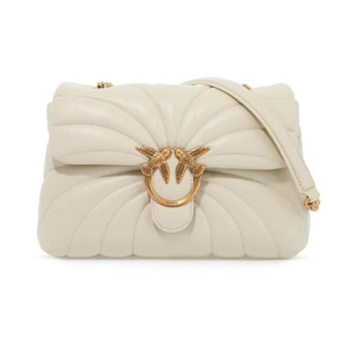 Vlinder Gewatteerde Leren Tas Pinko , White , Dames