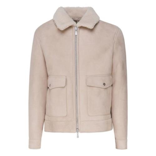 Shearling Zip Jas Beige Lam Eleventy , Beige , Heren