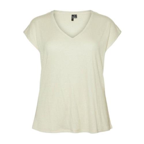 V-Neck Top Pristine/Gold Lurex Vero Moda , Beige , Dames