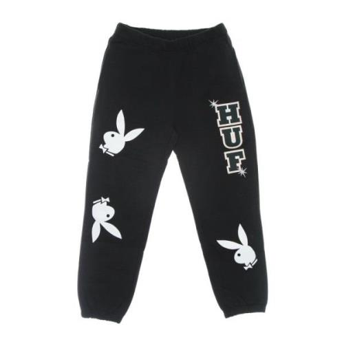 Zwarte Playboy Konijn Hoofd Fleece Broek HUF , Black , Heren