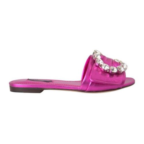 Kristalversierde Leren Sandalen Dolce & Gabbana , Pink , Dames