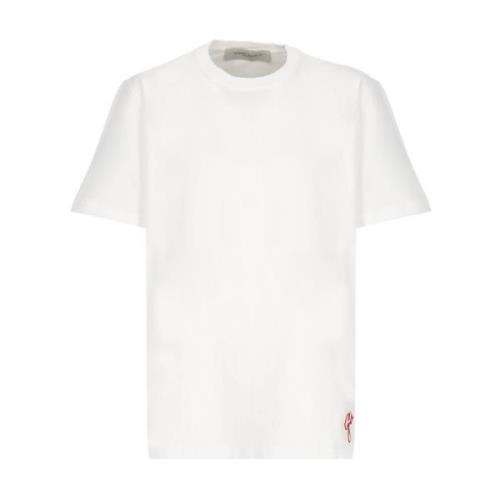 Witte Heren T-shirt met Geborduurd Logo Golden Goose , White , Heren