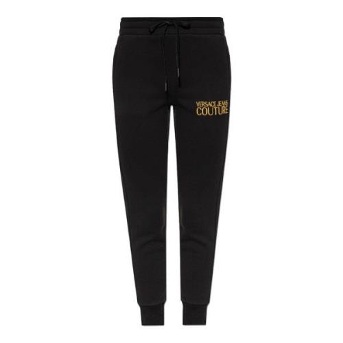 Zwarte Joggerbroek met Geborduurd Gouden Logo Versace Jeans Couture , ...