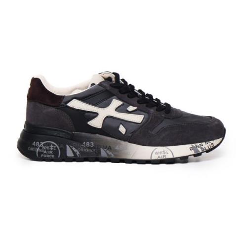 Grijze Technische Stof Leren Sneakers Premiata , Gray , Heren