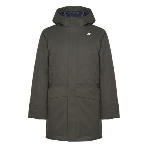 Groene Nylon Trenchcoat met Capuchon K-Way , Green , Heren