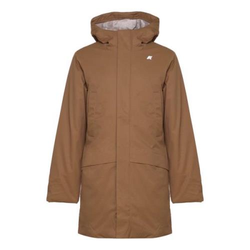 Bruine Nylon Trenchcoat met Capuchon K-Way , Brown , Heren