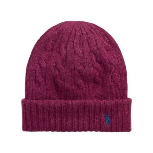 Kabelgebreide Wol Kasjmier Baret Ralph Lauren , Red , Dames