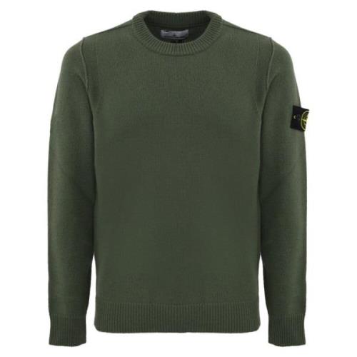 Wollen Trui Lange Mouw Logo Patch Stone Island , Green , Heren